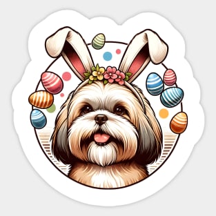 Lhasa Apso's Joyful Easter Celebration with Bunny Ears Sticker